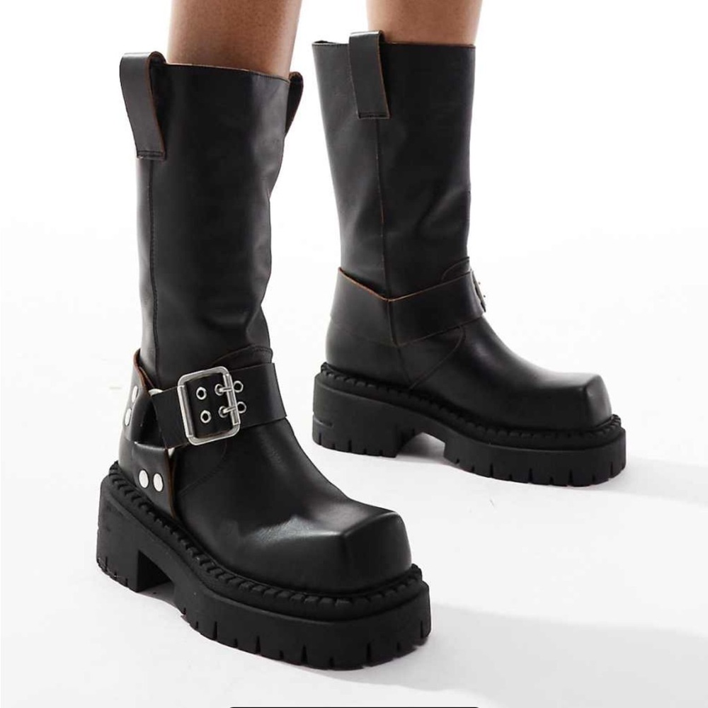 ASOS Design Leather Harness Biker Boots